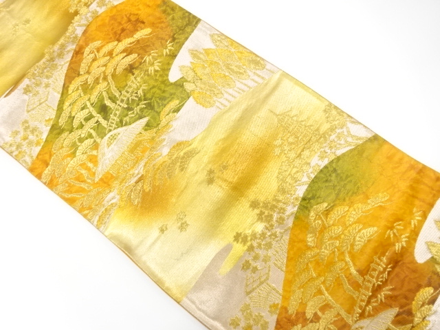 JAPANESE KIMONO / ANTIQUE FUKURO OBI / SILK / WOVEN SCENERY IN KYOTO